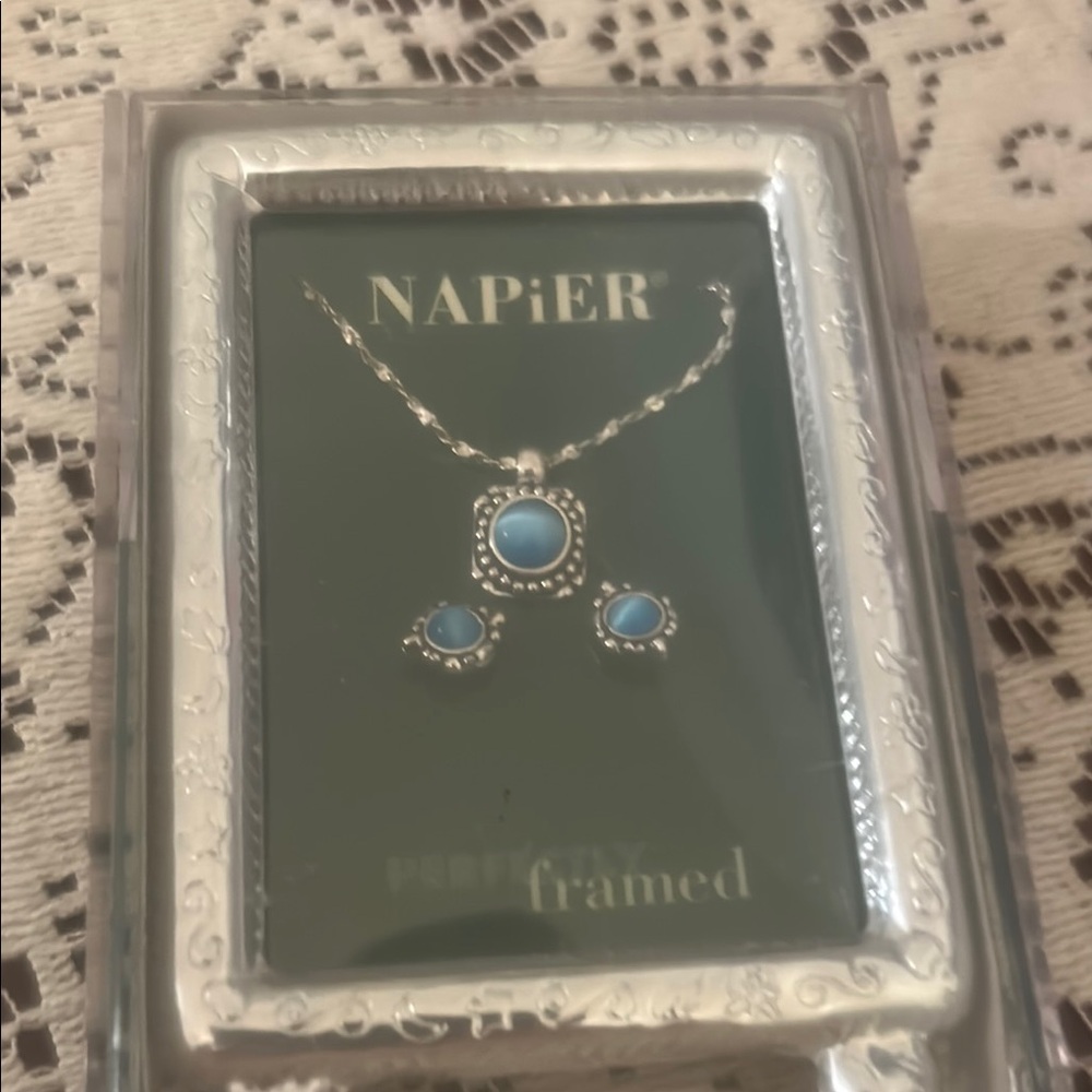 Napier Silver and Blue Necklace Set with Crystal Accents